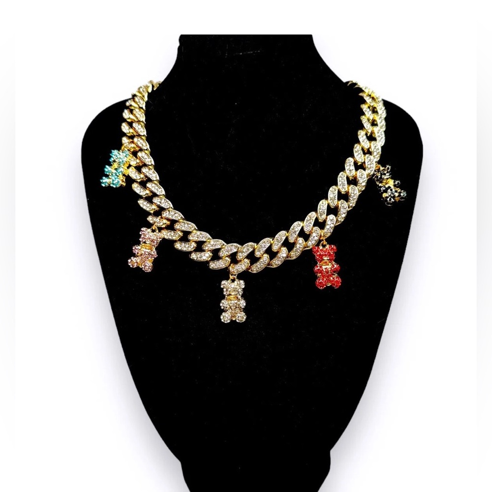 Cuban chain link necklace with teddy charms